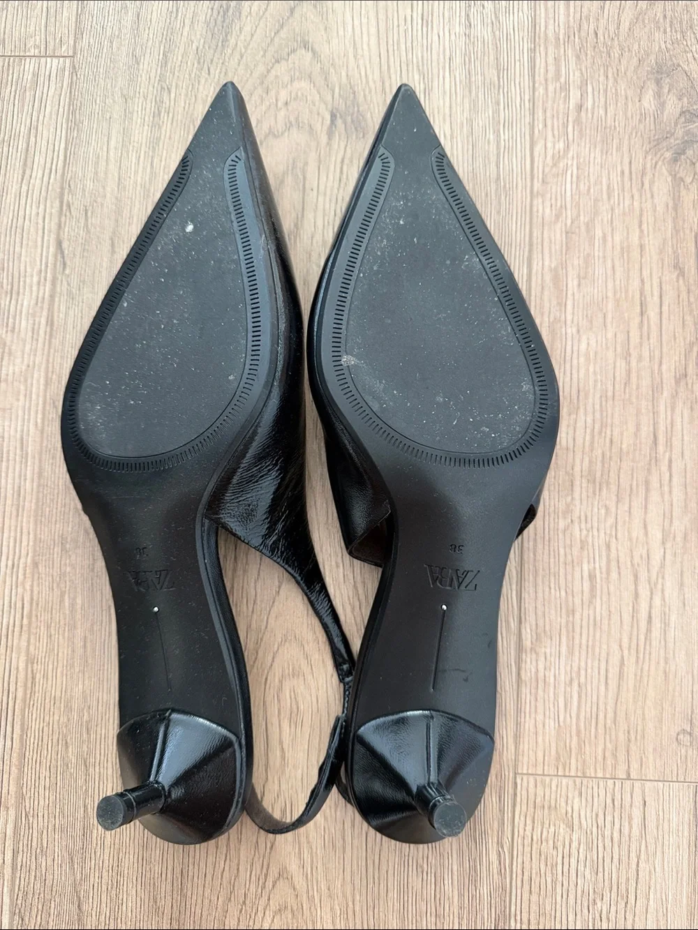 Zara Black Pointed-Toe Slingback Heels